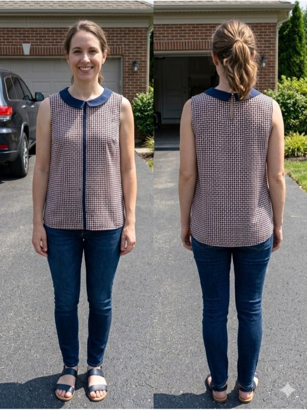 Tommy Hilfiger Blouse Womens XXL Geometric Peter Pan Collar Sleeveless Top Flaw